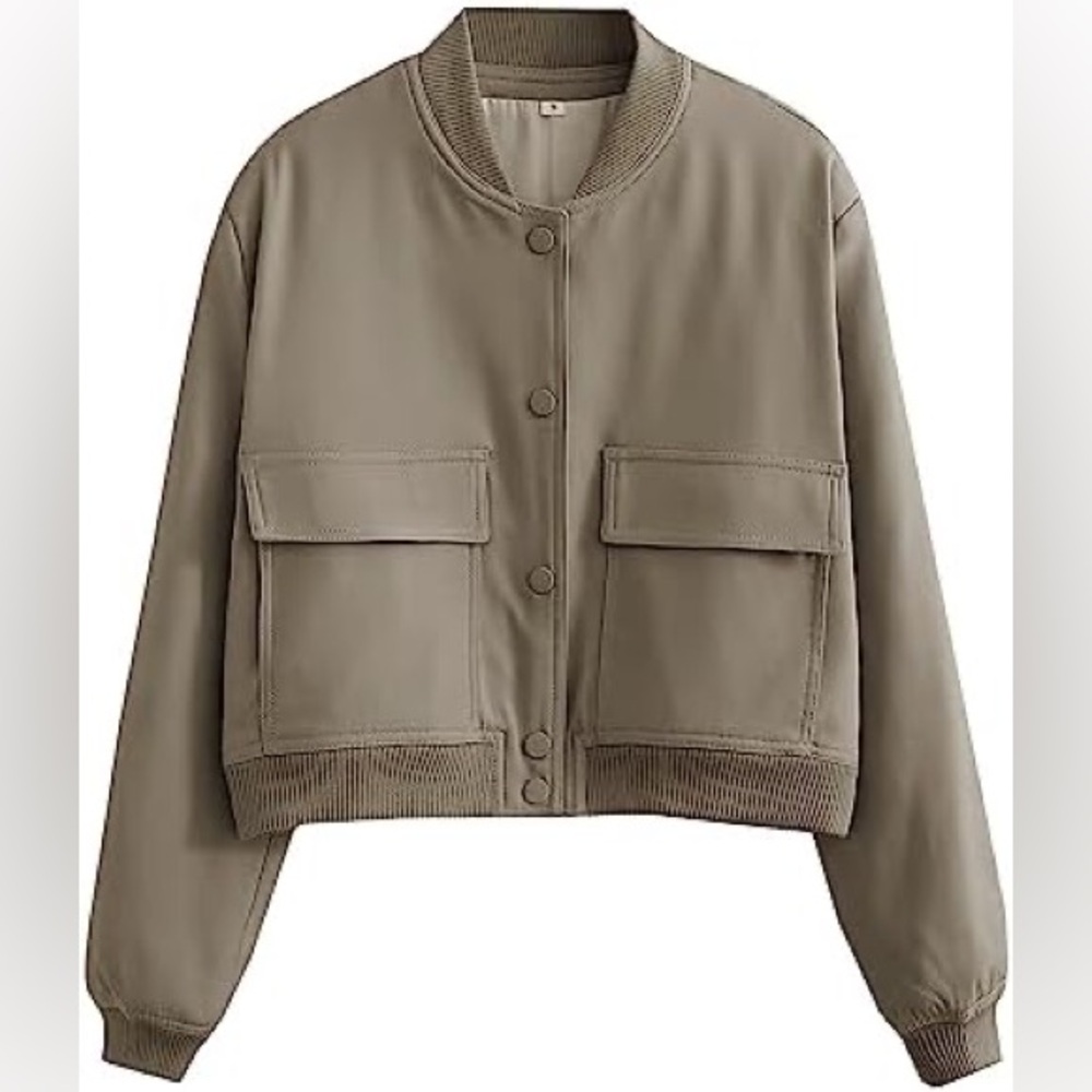 Women's Tan Bomber Jacket With Pockets Small